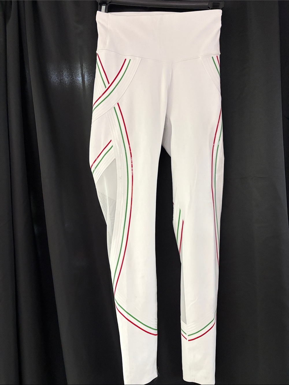 VSX White High-Waist Leggings with Red & Green Stripe Accents